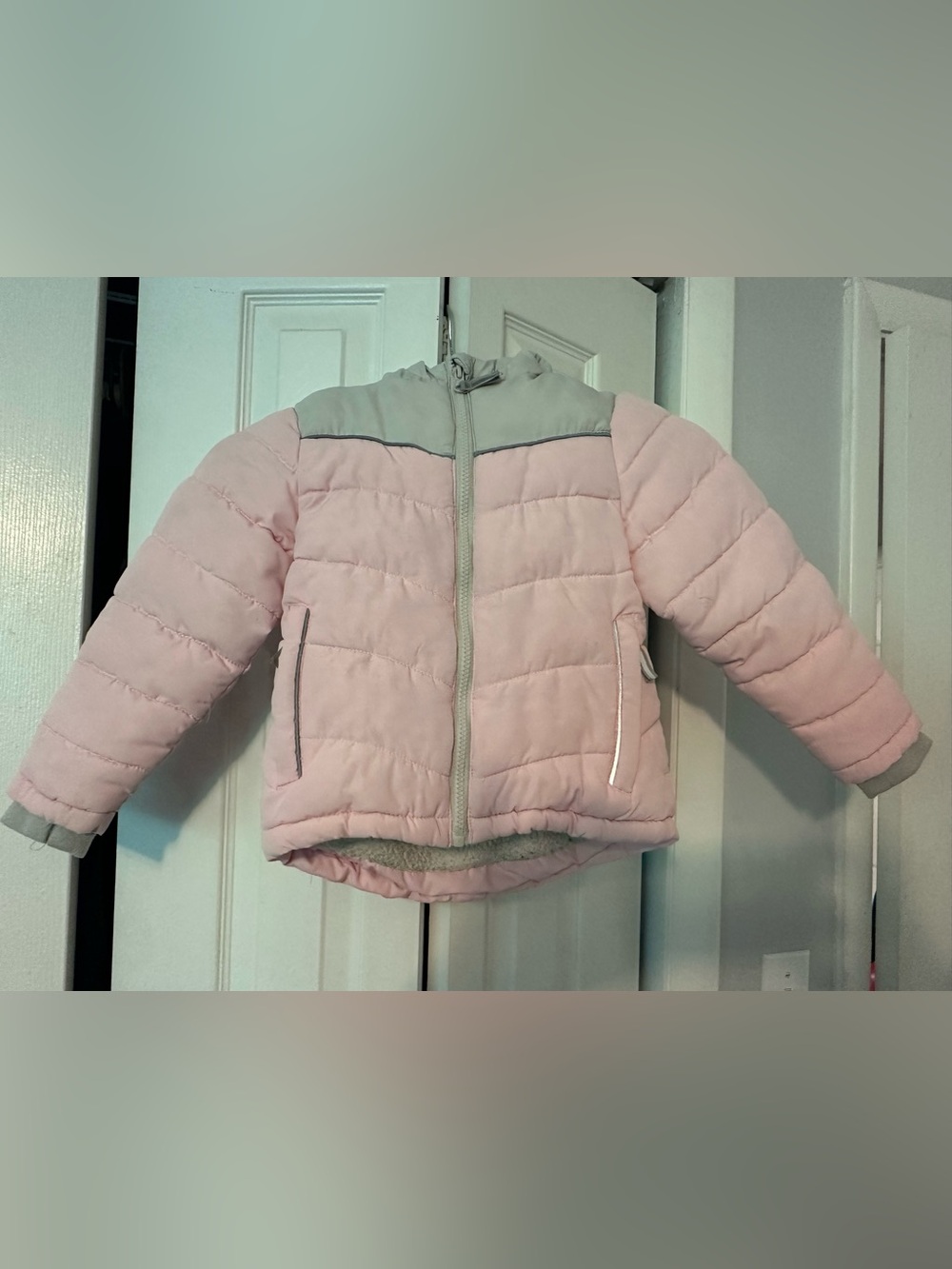 Eddie Bauer Girls' Pink Puffer Jacket with Gray Trim - Cozy Winter Coat